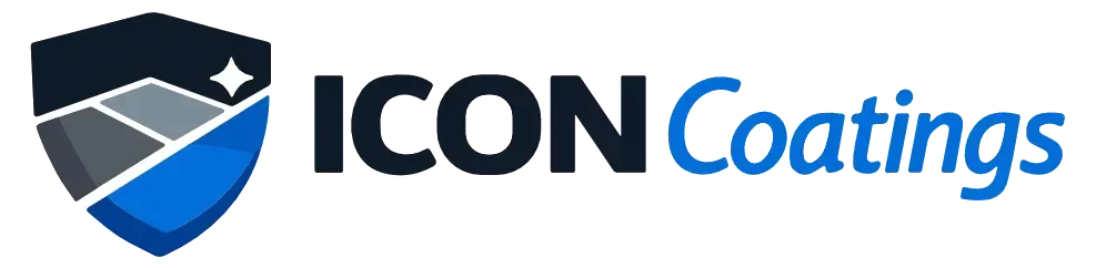Logo of ICON Coatings featuring a stylized shield with shades of blue and gray, accompanied by bold, black and blue text.