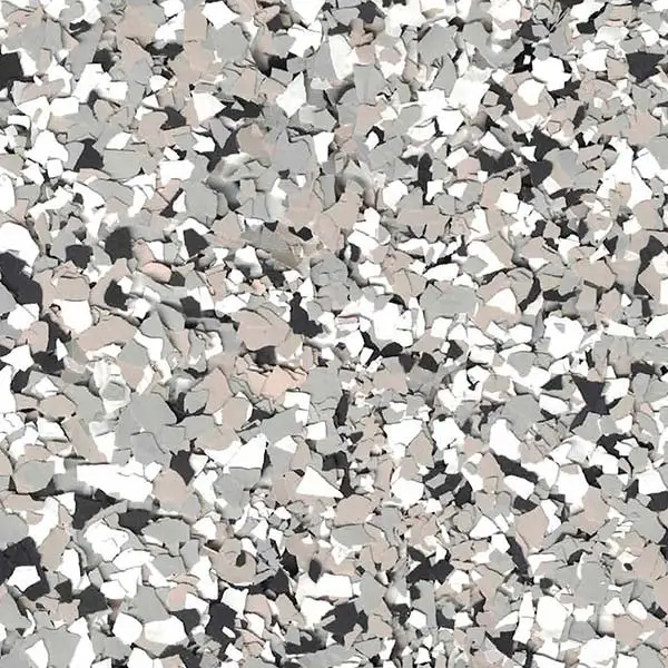 This image features a textured surface with a mix of gray, white, and beige flakes, resembling a terrazzo floor design.