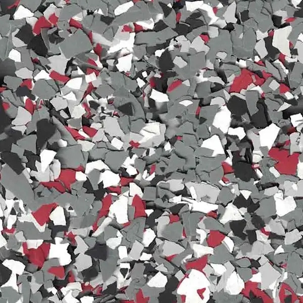 Abstract pattern of scattered, irregular red, gray, and white shapes resembling broken pieces, creating a visually textured, mosaic-like composition without identifiable landmarks.