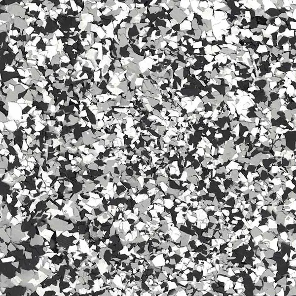 A grayscale, abstract close-up of a terrazzo-like surface with irregular, scattered fragments creating a textured pattern across the entire image.
